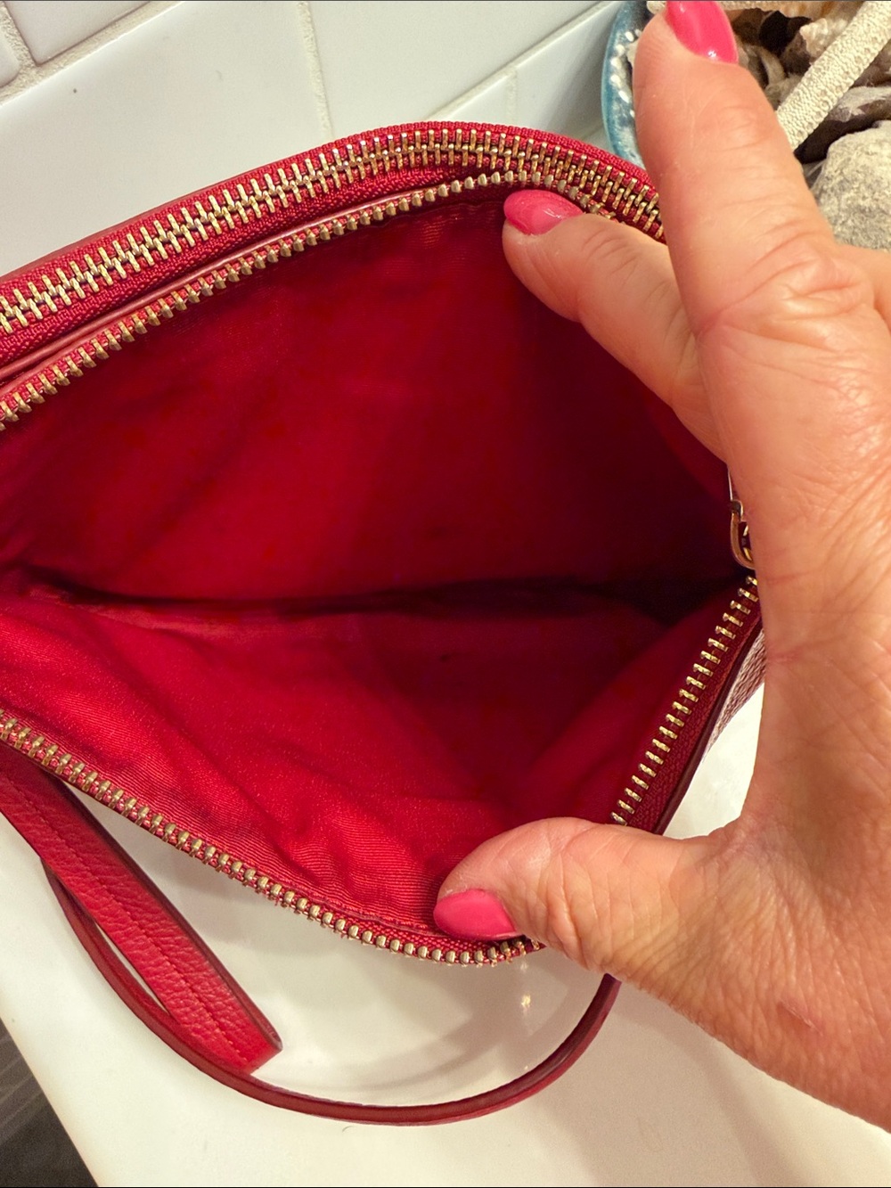 Coach Red Leather Crossbody Bag with Gold Accent - Picture 7 of 11